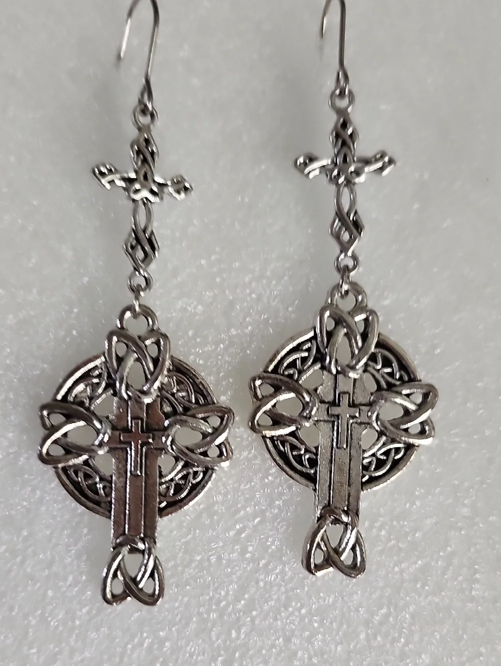 Hand Crafted Silver Celtic Knot Cross Drop Earrings